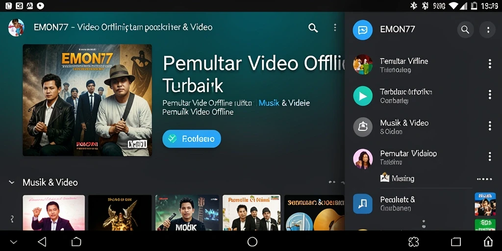 Tampilan antarmuka EMON77 saat memutar video offline dengan kontrol yang intuitif.