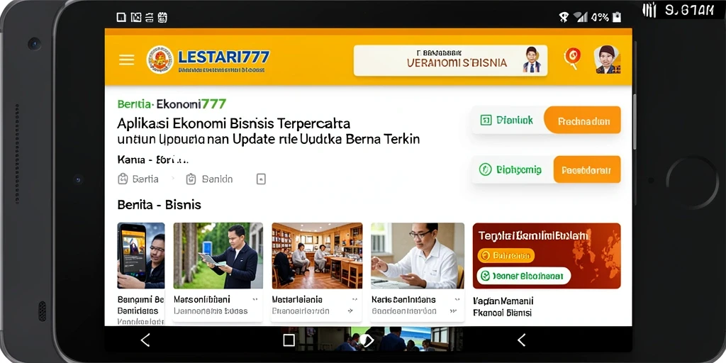 Antarmuka aplikasi LESTARI777 yang informatif tentang ekonomi bisnis.
