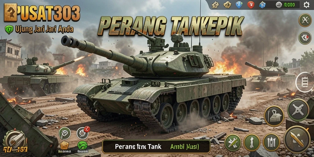 Tampilan antarmuka PUSAT303 dengan aksi pertempuran tank yang mendebarkan.