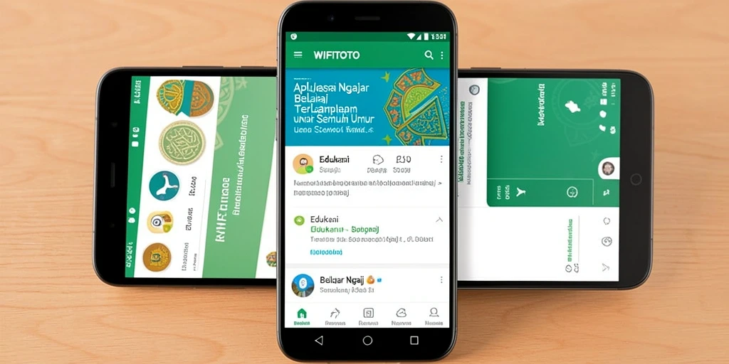 Antarmuka aplikasi WIFITOTO menampilkan fitur belajar ngaji yang interaktif.